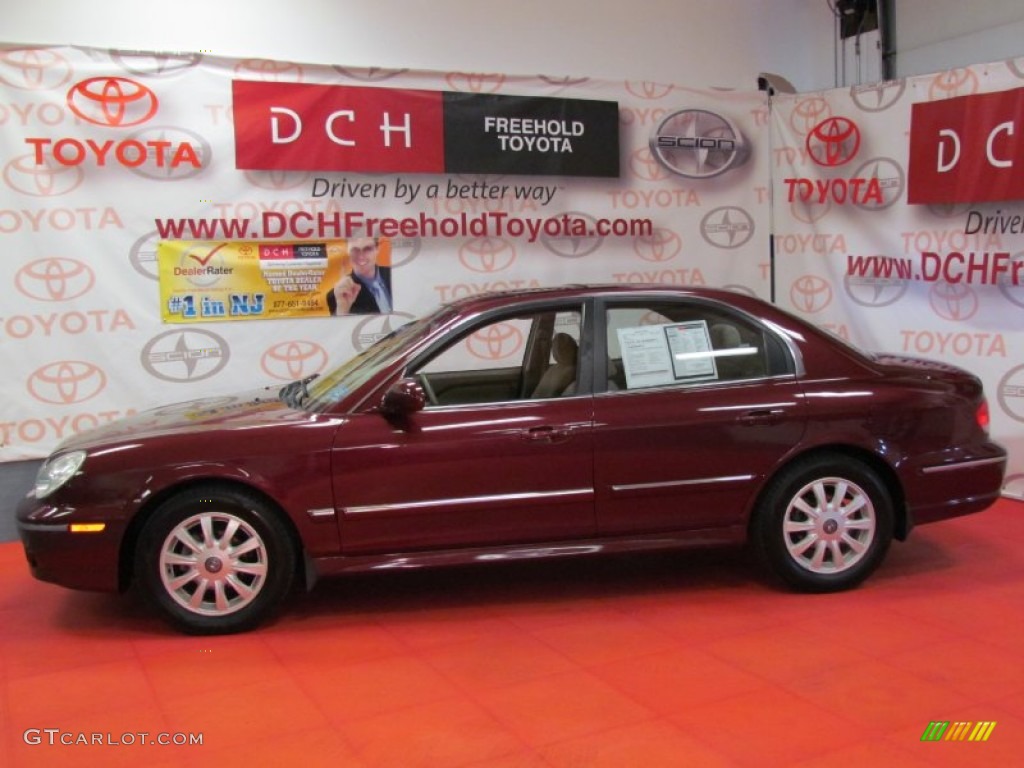 2002 Sonata GLS V6 - Ruby Red / Beige photo #4