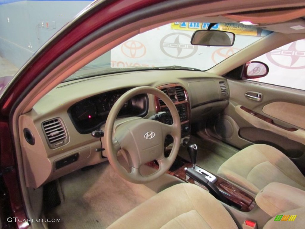 2002 Sonata GLS V6 - Ruby Red / Beige photo #13