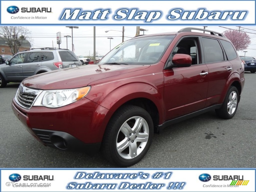 2009 Forester 2.5 X Premium - Camellia Red Pearl / Black photo #1