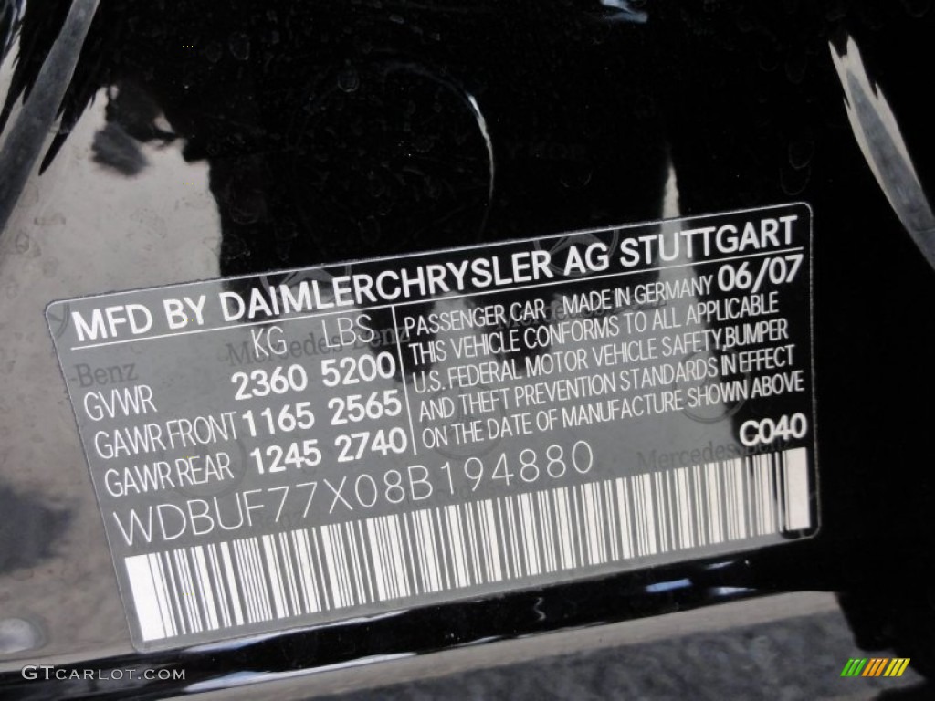 2008 Mercedes-Benz E 63 AMG Sedan Color Code Photos