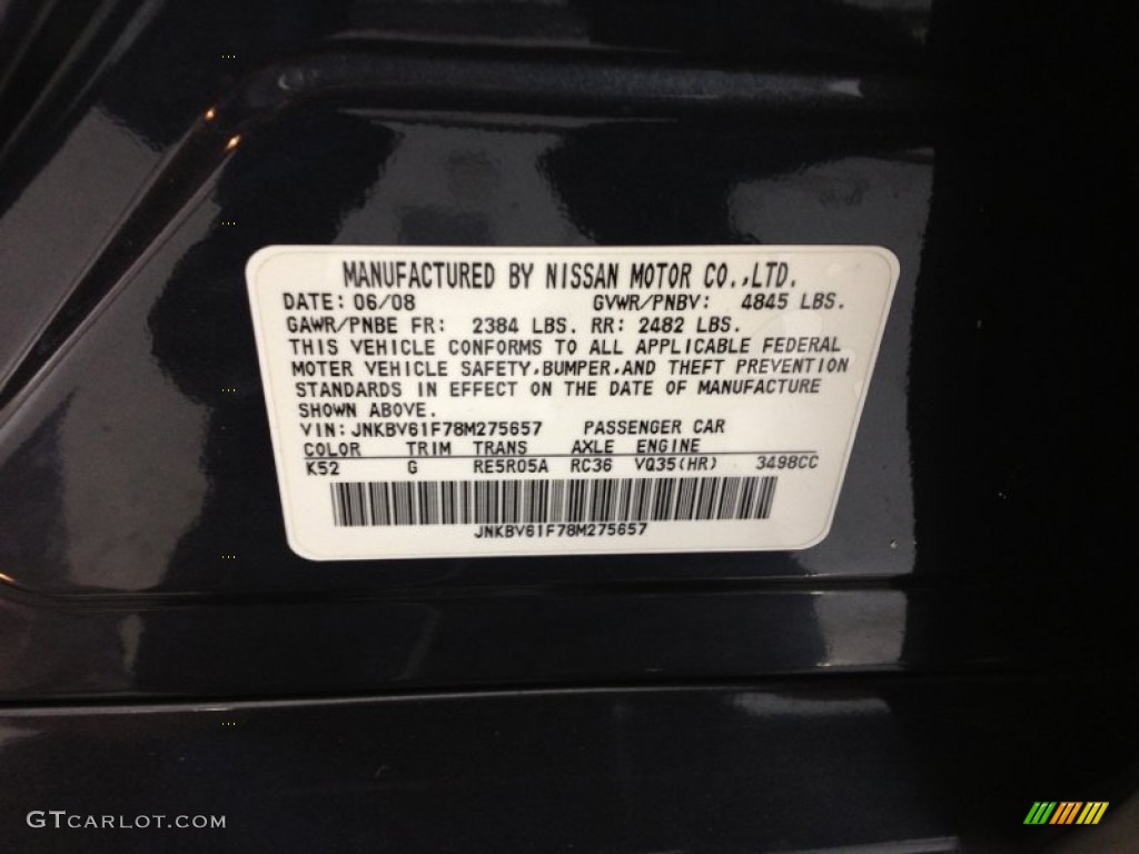 2008 G Color Code K52 for Blue Slate Metallic Photo #62744686