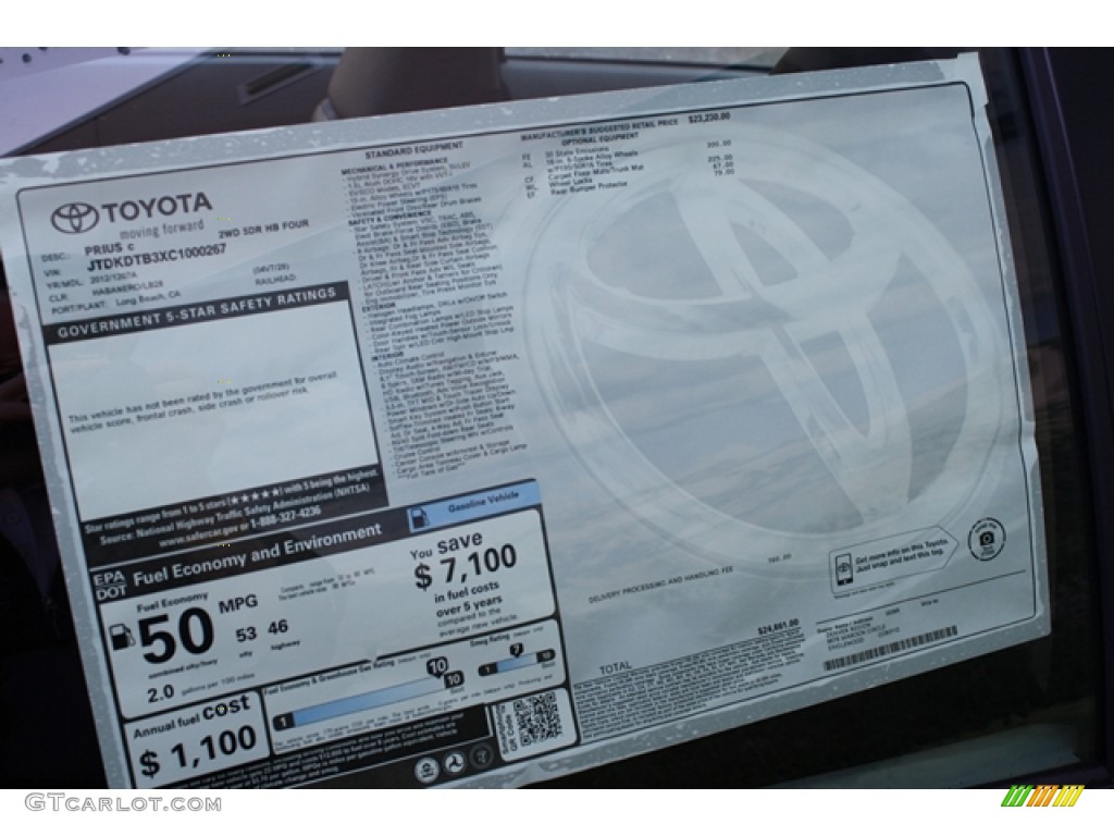 2012 Toyota Prius c Hybrid Four Window Sticker Photo #62745613
