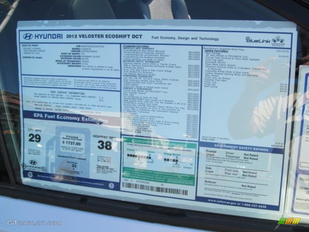 2012 Hyundai Veloster Standard Veloster Model Window Sticker Photo #62747431