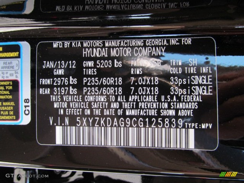 2012 Santa Fe Color Code S5B for Twilight Black Photo #62747554