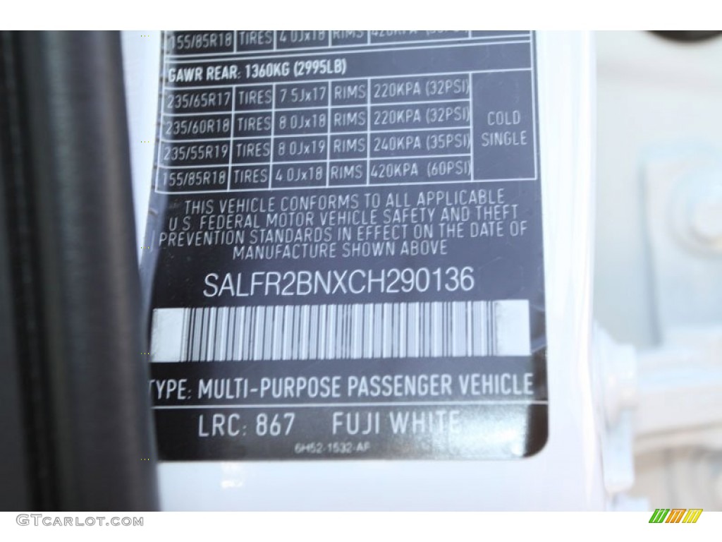 2012 LR2 Color Code 867 for Fuji White Photo #62752633