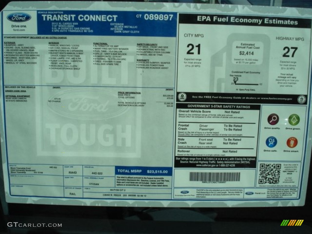 2012 Ford Transit Connect XL Van Window Sticker Photo #62755729
