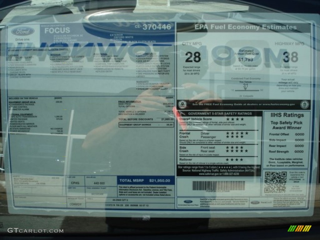 2012 Ford Focus SE 5-Door Window Sticker Photo #62755849