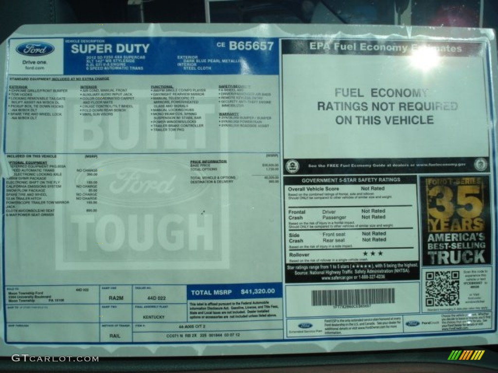 2012 Ford F250 Super Duty XLT SuperCab 4x4 Window Sticker Photo #62755909