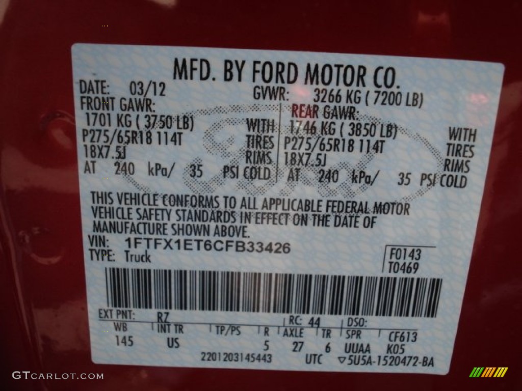 2012 F150 Color Code RZ for Red Candy Metallic Photo #62756026