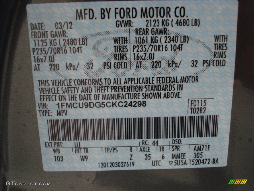 2012 Escape Color Code UJ for Sterling Gray Metallic Photo #62756086