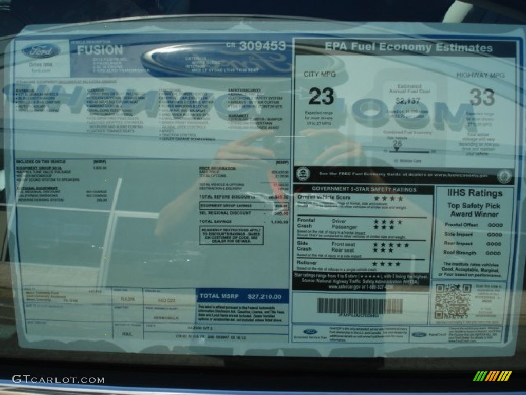2012 Ford Fusion SEL Window Sticker Photo #62756329