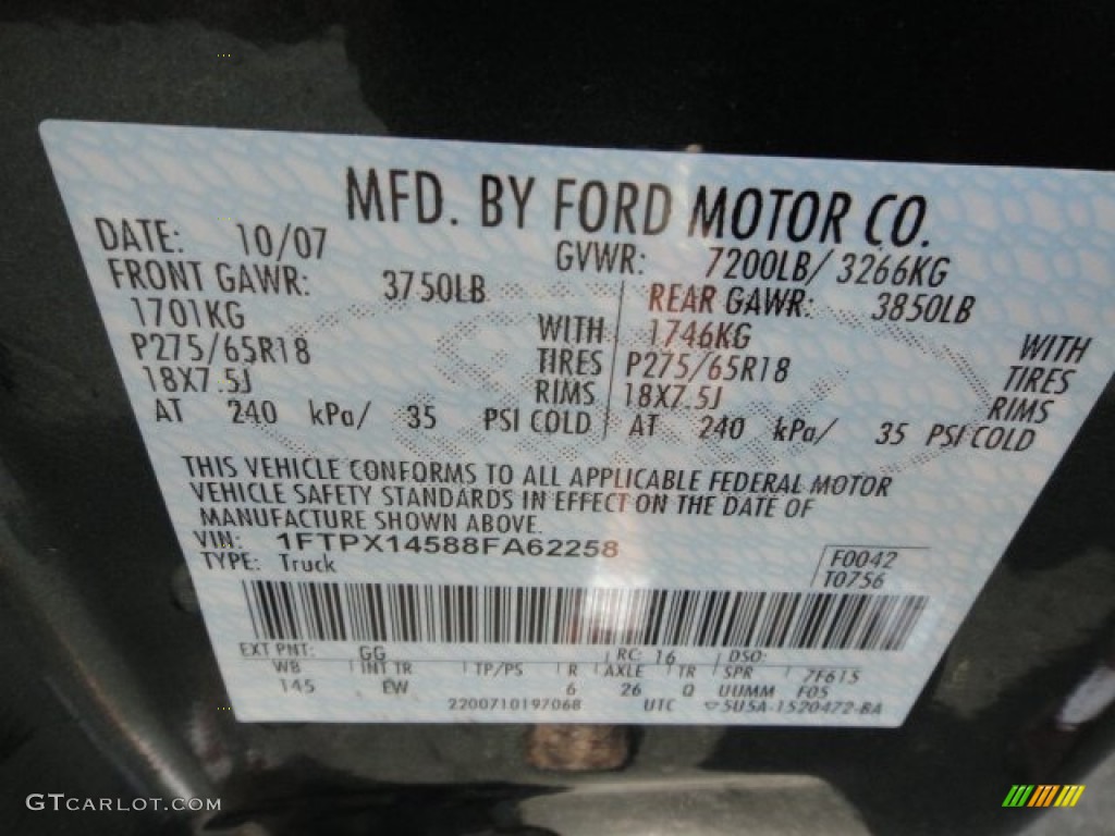 2008 F150 Color Code GG for Forest Green Metallic Photo #62763096