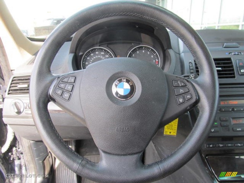2007 BMW X3 3.0si Black/Sand Beige Nevada Leather Steering Wheel Photo #62765179