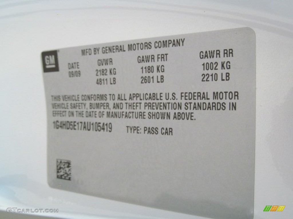 2010 Buick Lucerne CXL Special Edition Info Tag Photo #62769290