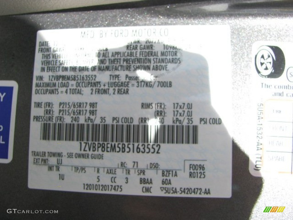 2011 Mustang Color Code UJ for Sterling Gray Metallic Photo #62771289