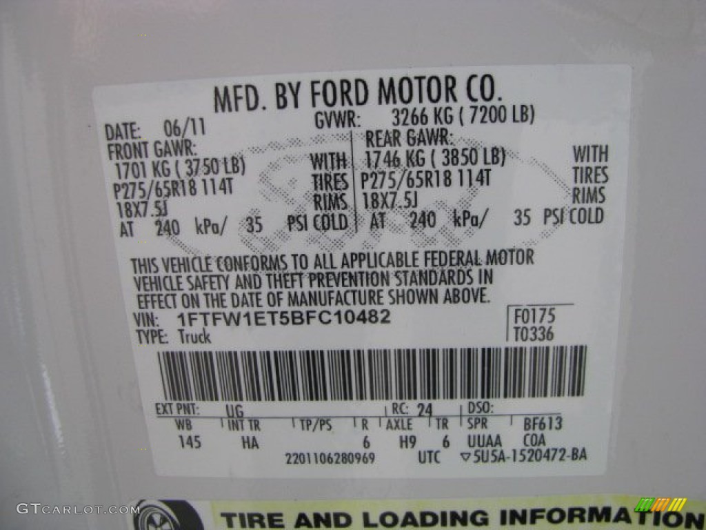 2011 F150 Color Code UG for White Platinum Metallic Tri-Coat Photo #62773116