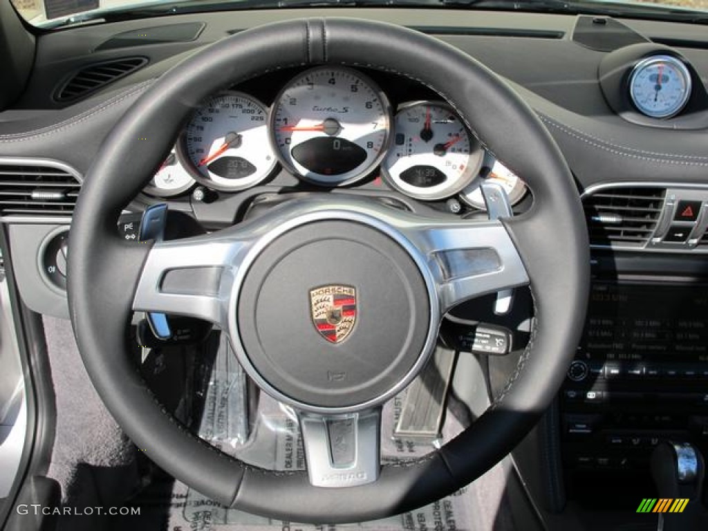 2011 Porsche 911 Turbo S Cabriolet Black/Stone Grey Steering Wheel Photo #62777946