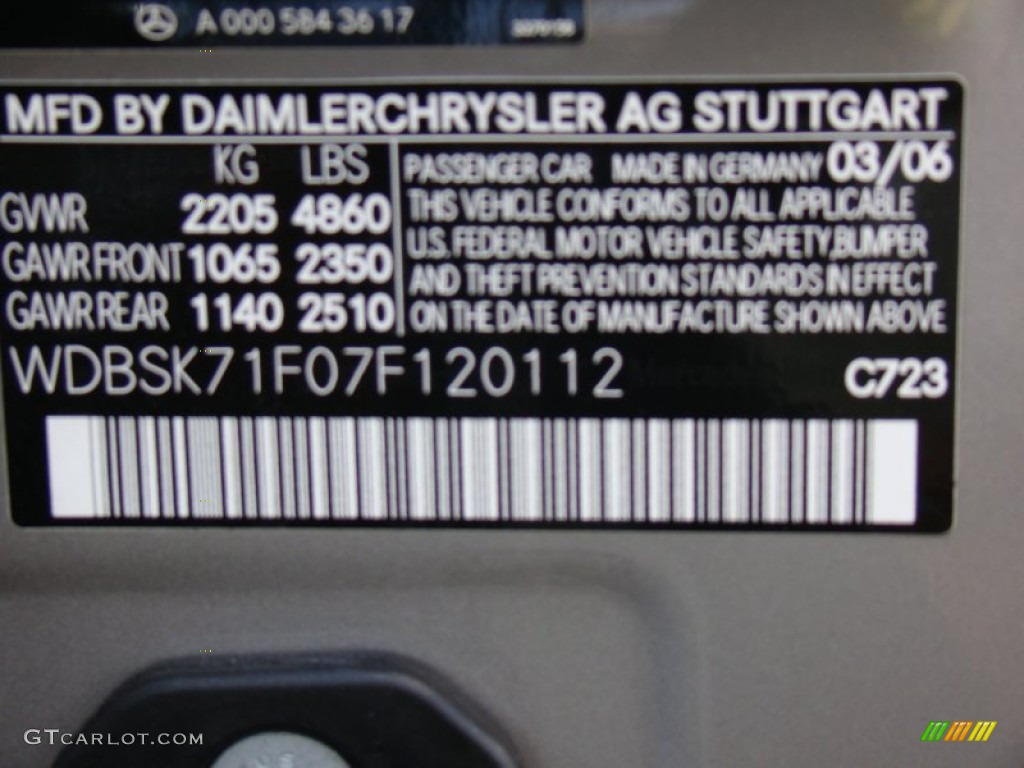 2007 SL Color Code 723 for Pewter Metallic Photo #62788095