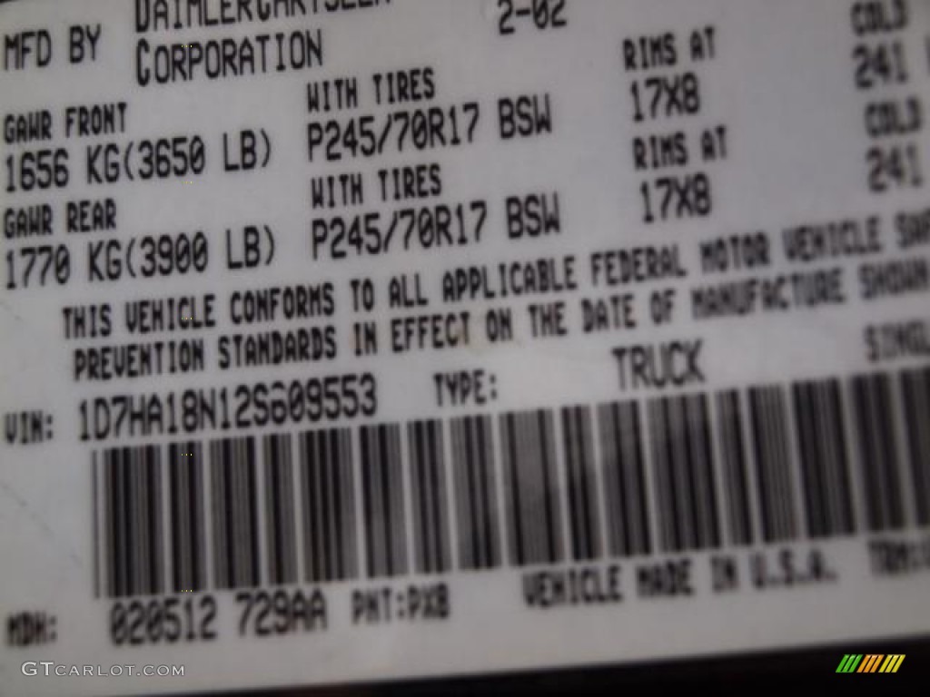 2002 Ram 1500 Color Code PX8 for Black Photo #62788098