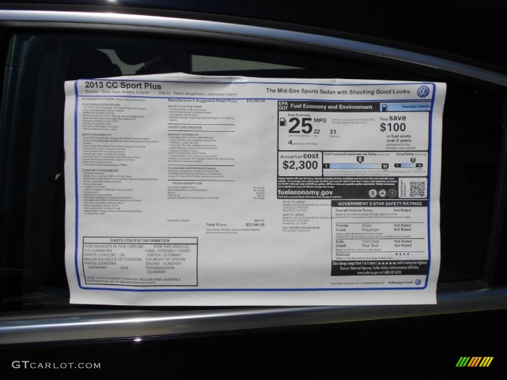 2013 Volkswagen CC Sport Plus Window Sticker Photo #62790706