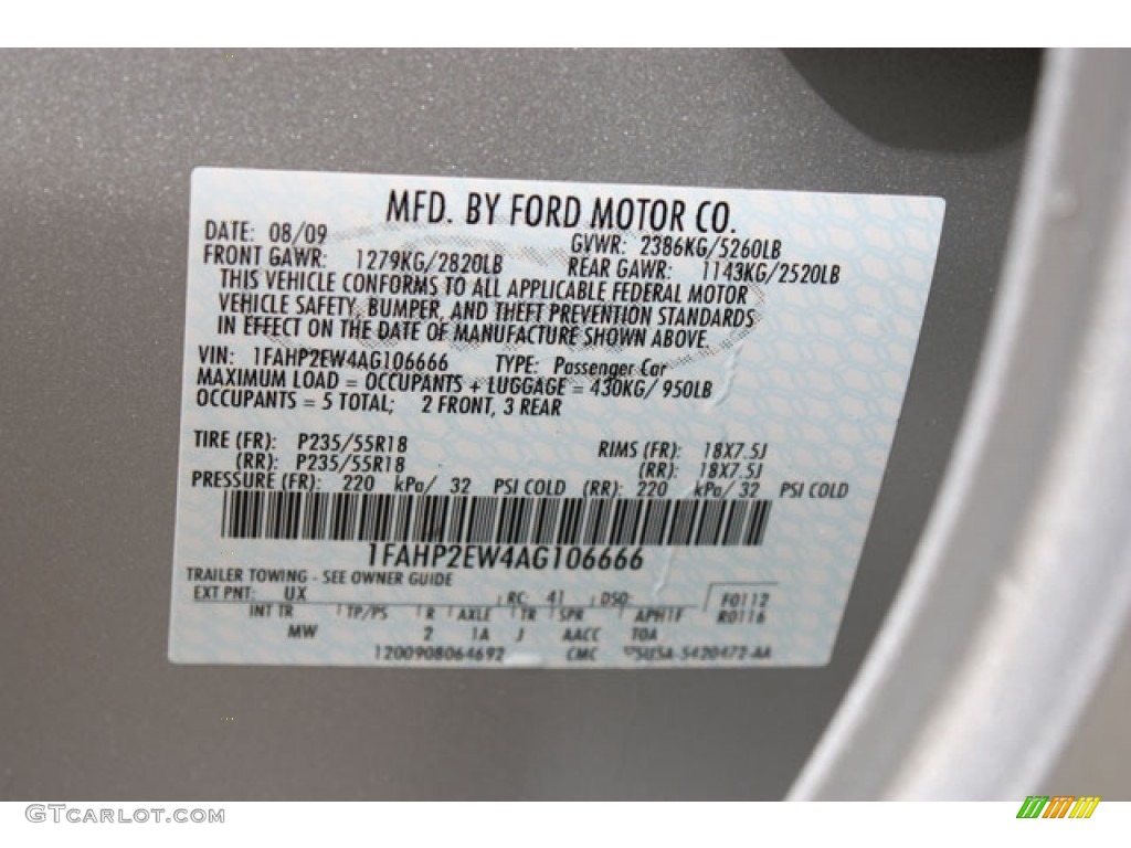 2010 Taurus Color Code UX for Ingot Silver Metallic Photo #62794558