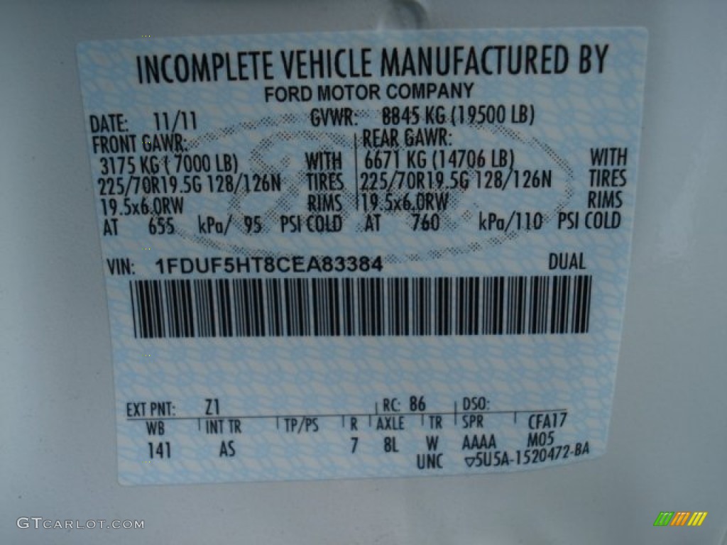 2012 F550 Super Duty Color Code Z1 for Oxford White Photo #62795518