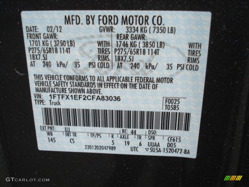 2012 F150 Color Code UJ for Sterling Gray Metallic Photo #62795695