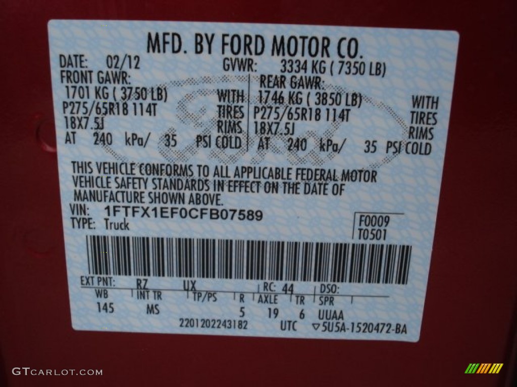 2012 F150 Color Code RZ for Red Candy Metallic Photo #62796057