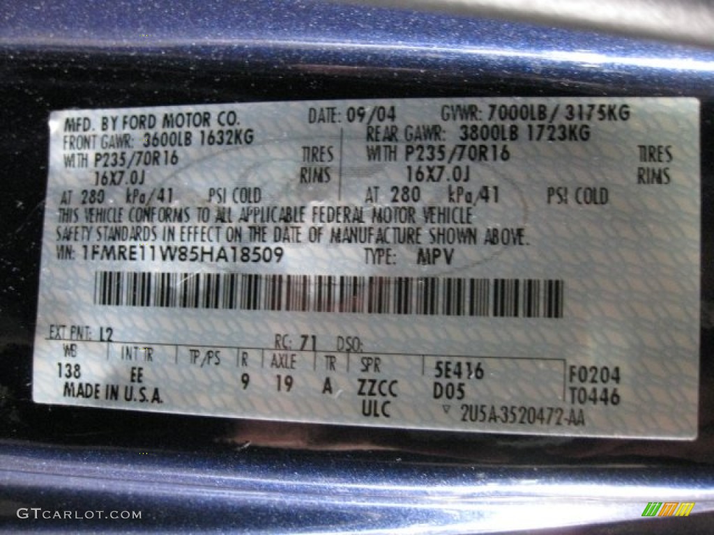 2005 E Series Van Color Code L2 for True Blue Metallic Photo #62798974