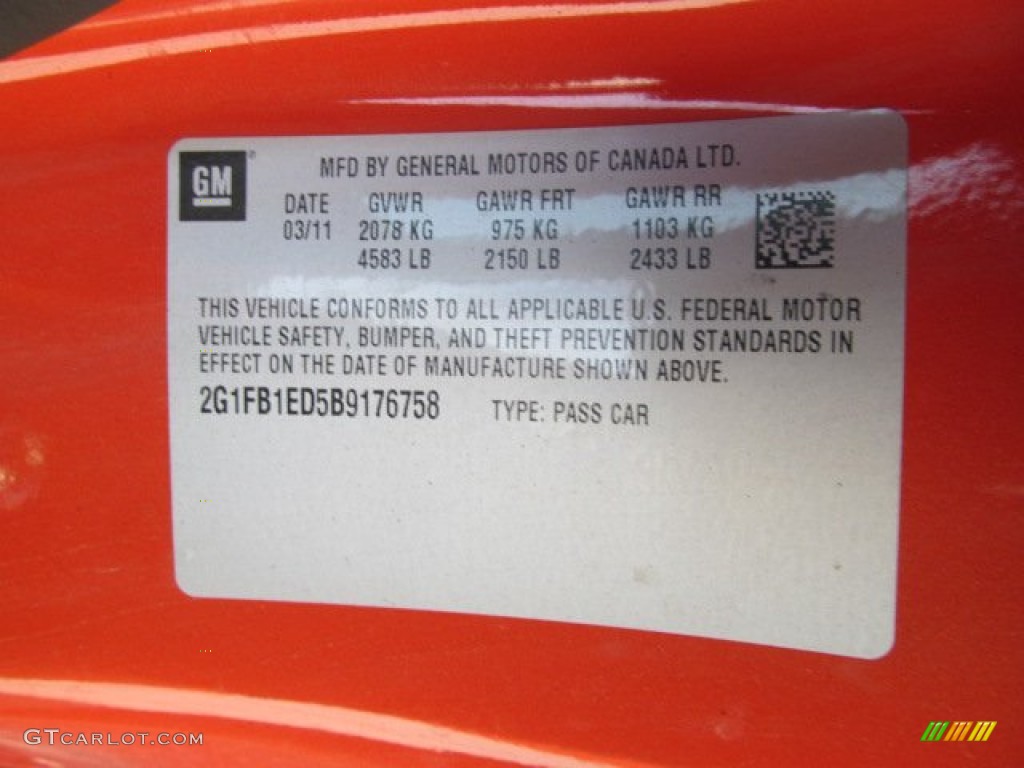 2011 Chevrolet Camaro LT Coupe Info Tag Photo #62803027