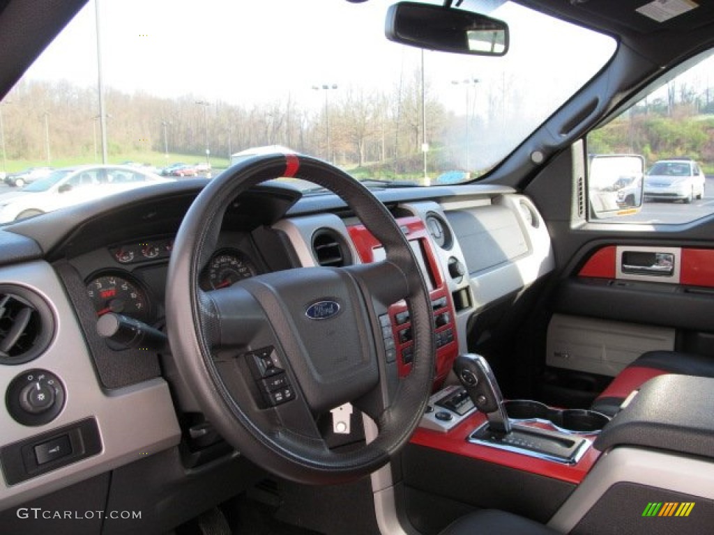 2011 Ford F150 SVT Raptor SuperCrew 4x4 Raptor Black/Orange Steering Wheel Photo #62803597