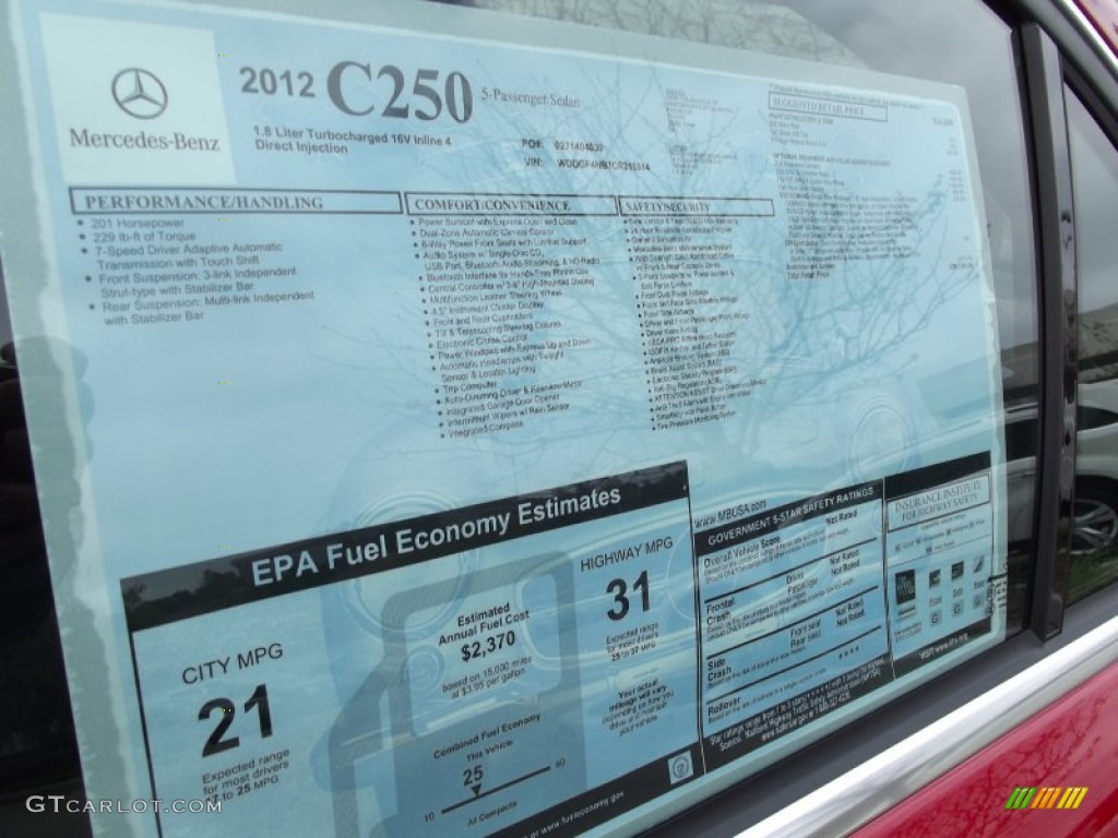 2012 Mercedes-Benz C 250 Sport Window Sticker Photo #62806276