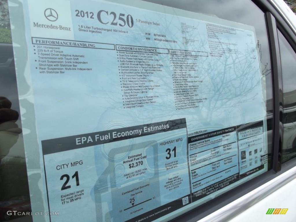 2012 Mercedes-Benz C 250 Sport Window Sticker Photo #62806377