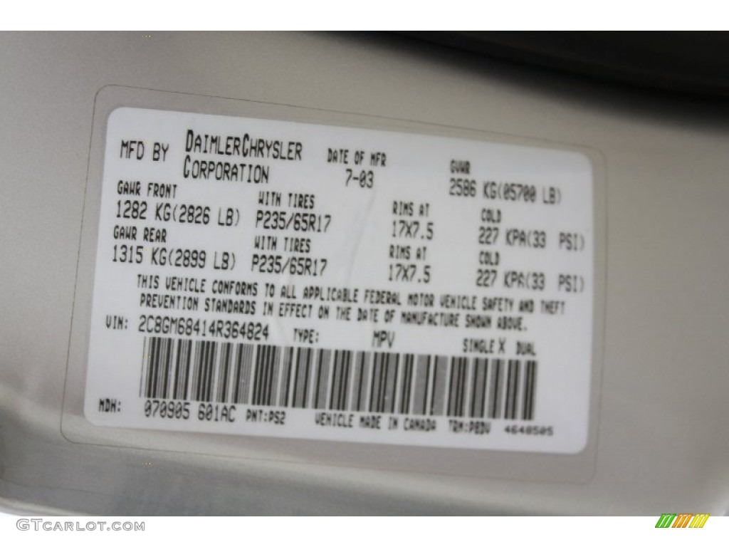 2004 Pacifica Color Code PS2 for Bright Silver Metallic Photo #62806651