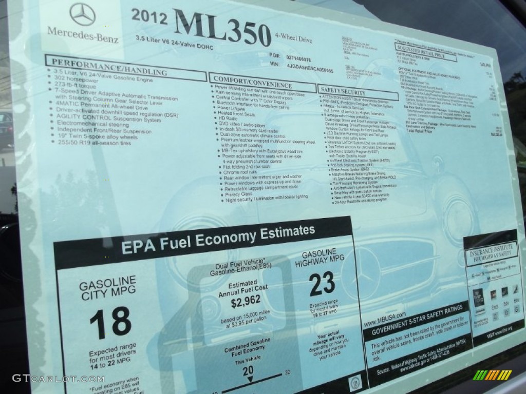 2012 Mercedes-Benz ML 350 4Matic Window Sticker Photo #62807155