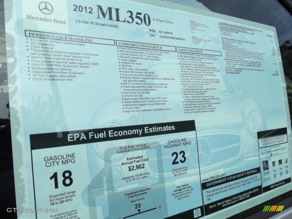 2012 Mercedes-Benz ML 350 4Matic Window Sticker Photos