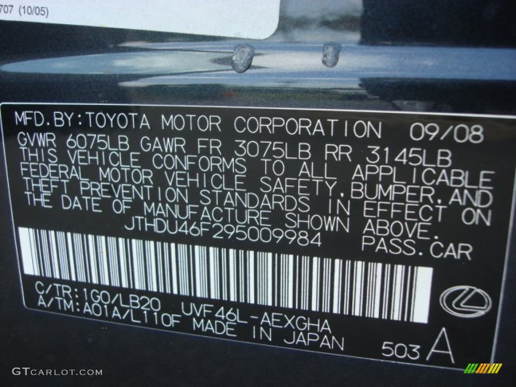 2009 LS Color Code 1G0 for Smokey Granite Gray Mica Photo #62807854