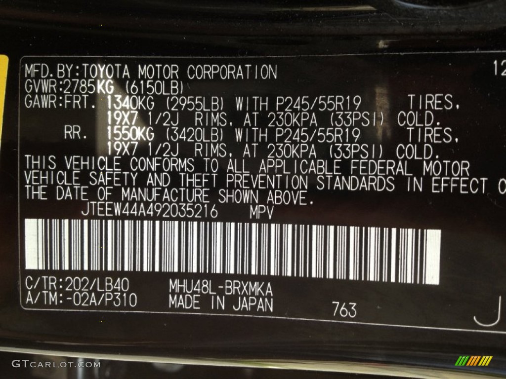 2009 Highlander Color Code 202 for Black Photo #62809663