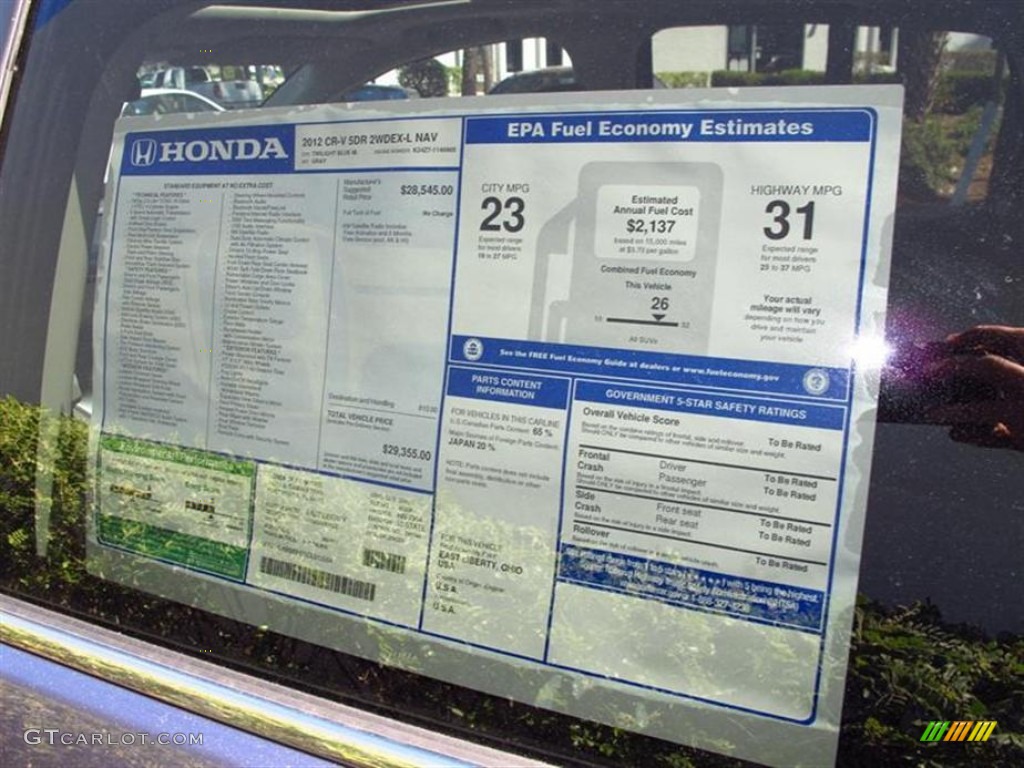 2012 Honda CR-V EX-L Window Sticker Photo #62809751