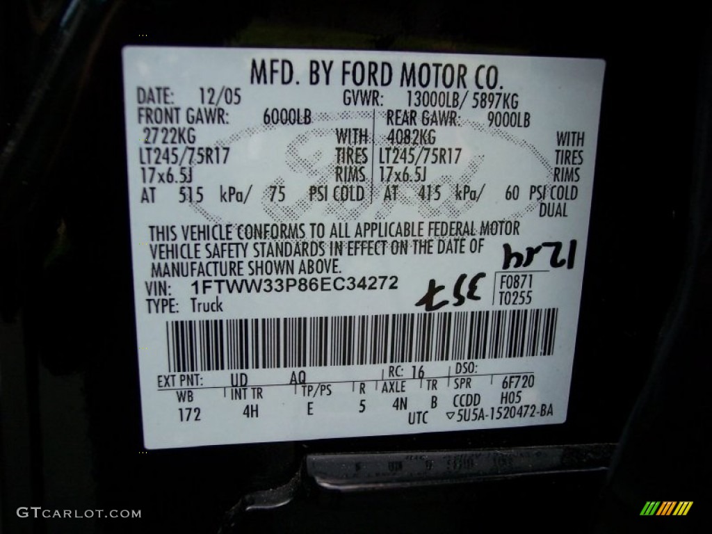 2006 F350 Super Duty Color Code UD for Black Photo #62811127