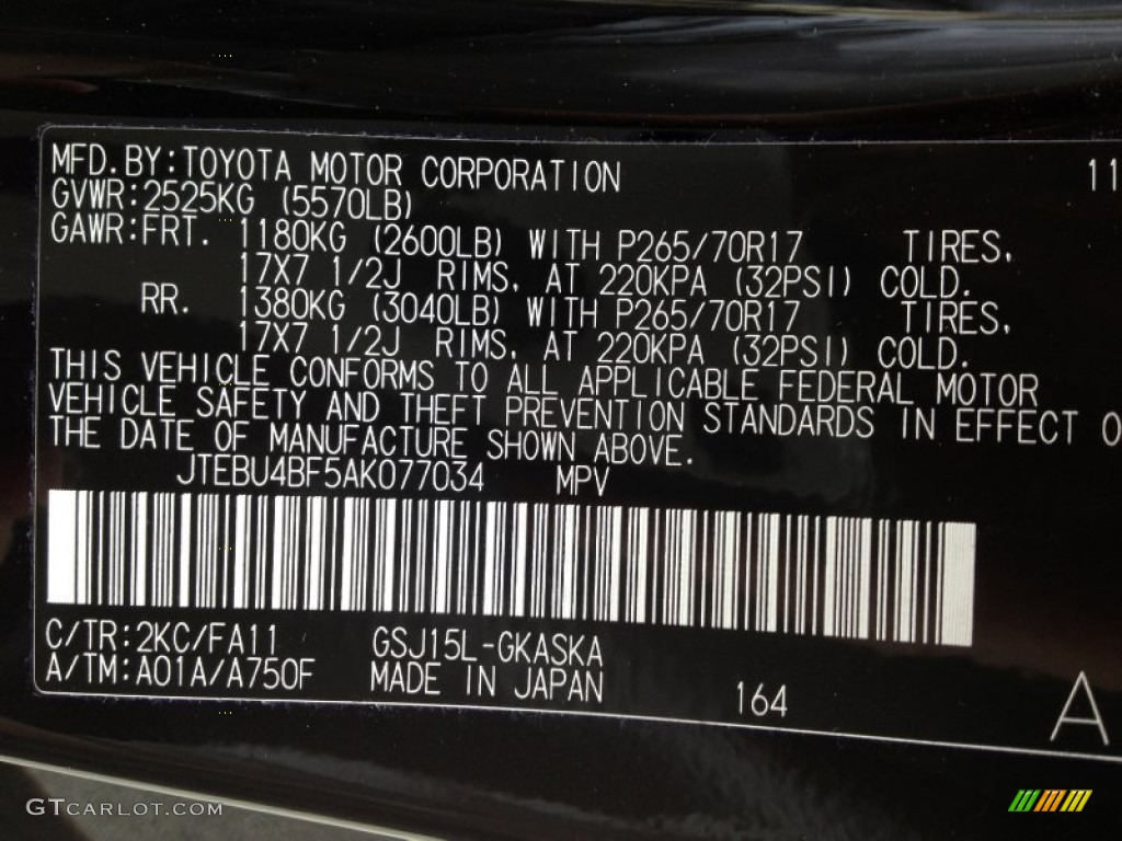 2010 FJ Cruiser Color Code 2KC for Black Photo #62812567
