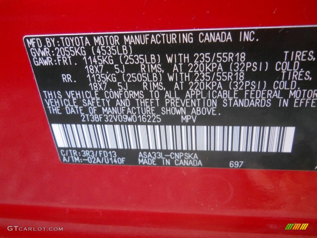 2009 RAV4 Color Code 3R3 for Barcelona Red Metallic Photo #62815207