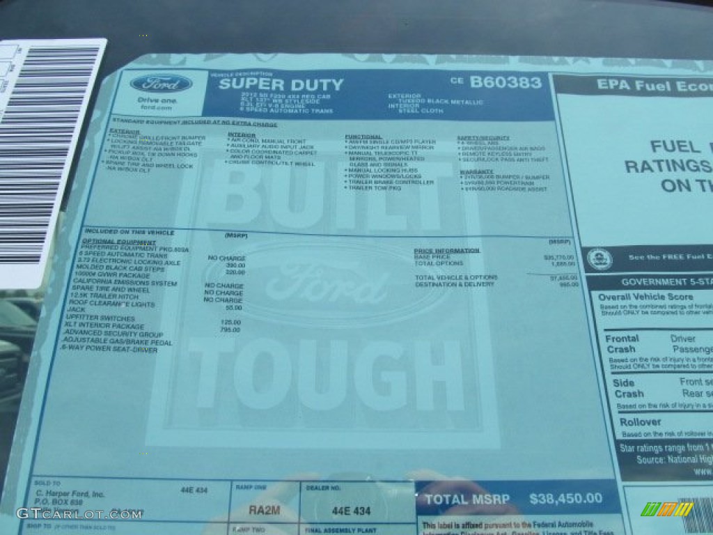 2012 Ford F250 Super Duty XLT Regular Cab 4x4 Window Sticker Photo #62818118