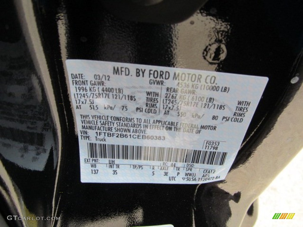 2012 F250 Super Duty Color Code UH for Tuxedo Black Metallic Photo #62818272