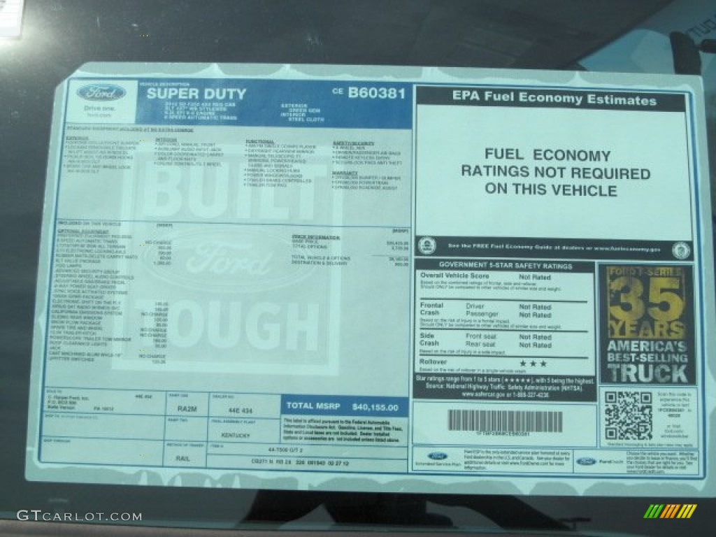 2012 Ford F250 Super Duty XLT Regular Cab 4x4 Window Sticker Photo #62818328