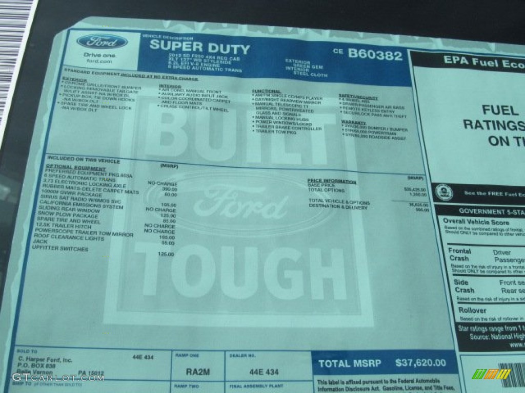 2012 Ford F250 Super Duty XLT Regular Cab 4x4 Window Sticker Photos