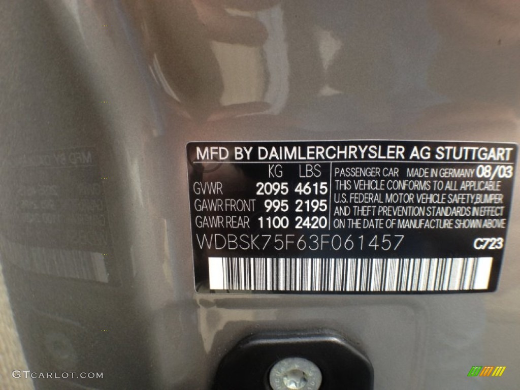 2003 SL Color Code 723 for Pewter Silver Metallic Photo #62820194