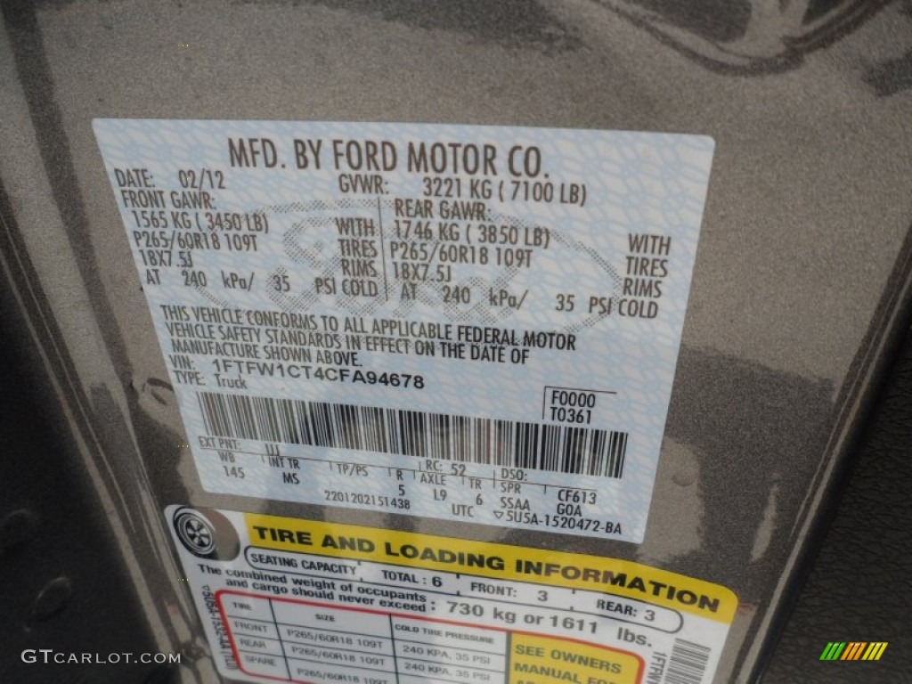 2012 F150 Color Code UJ for Sterling Gray Metallic Photo #62826181