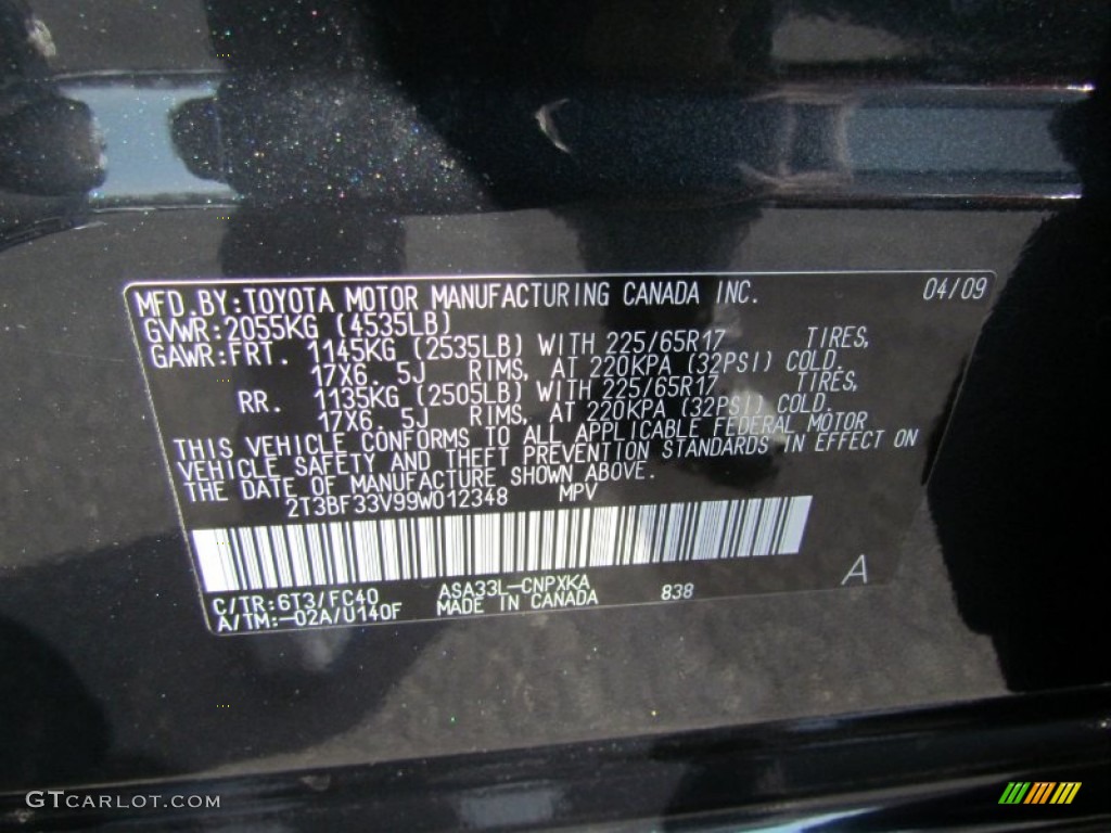 2009 RAV4 Color Code 6T3 for Black Forest Pearl Photo #62835269