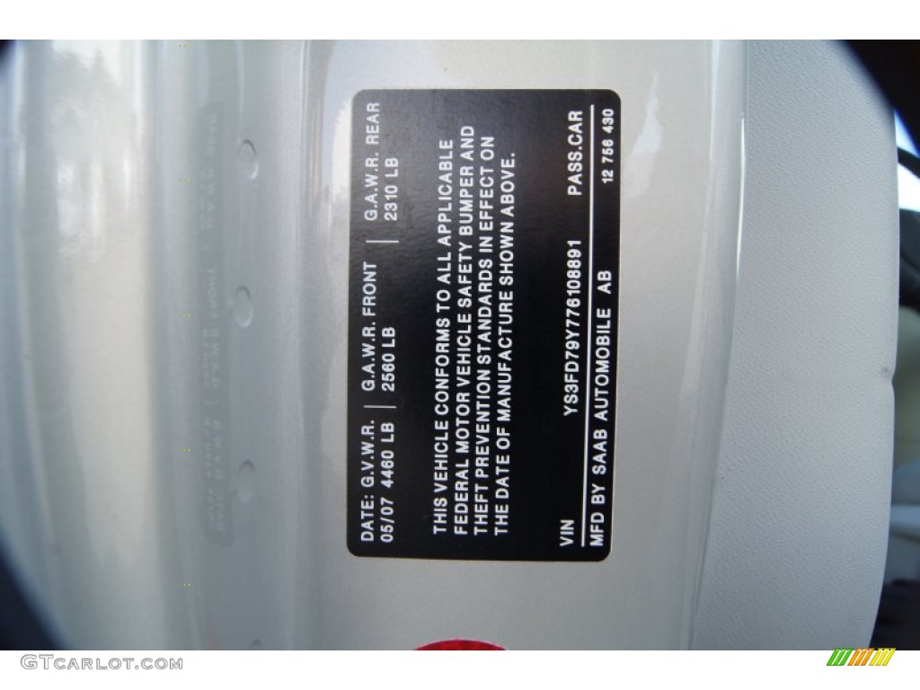 2007 Saab 9-3 2.0T Convertible Info Tag Photo #62836266
